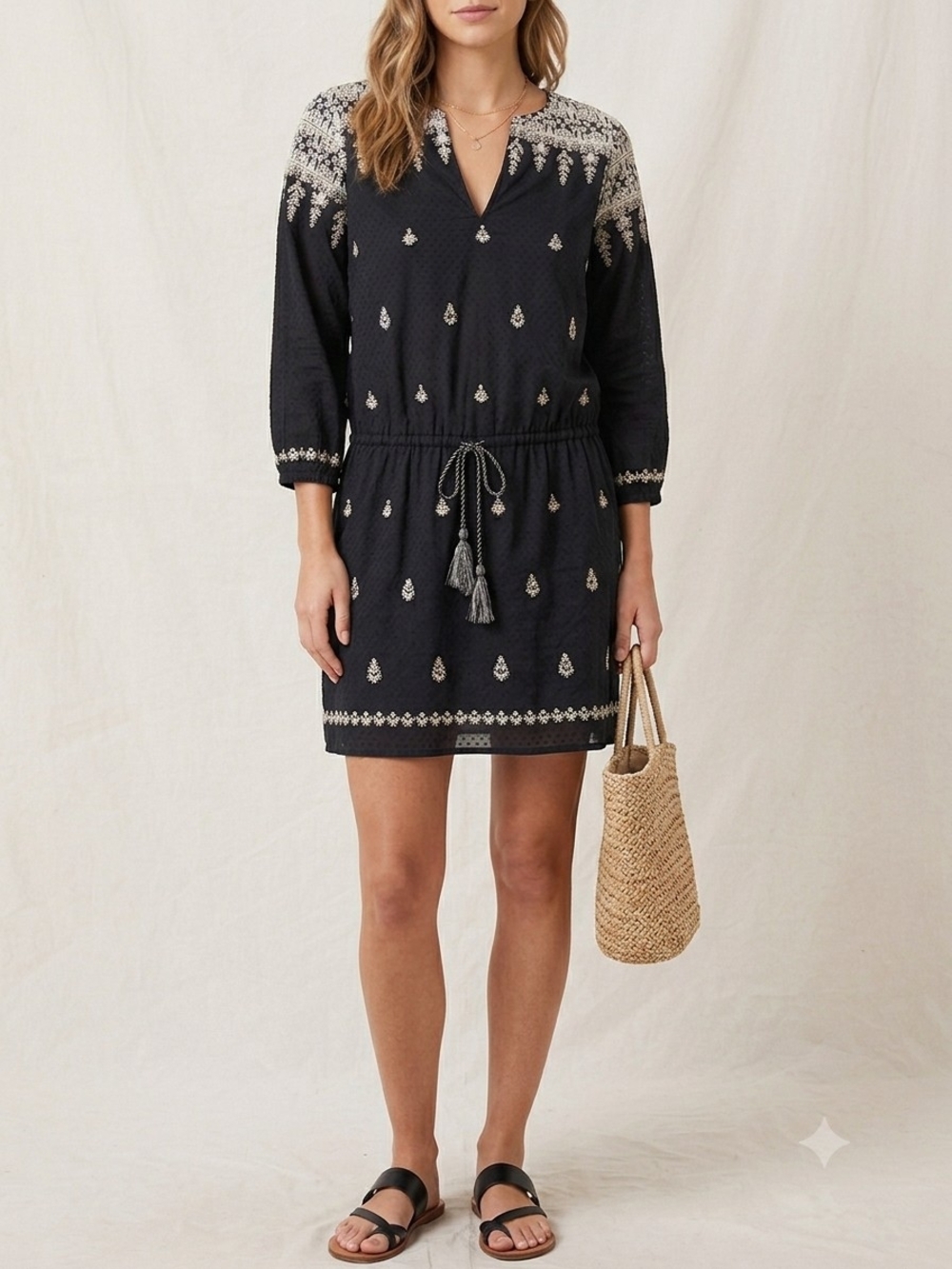 Joie Embroidered Boho Long-Sleeve Dress Size S